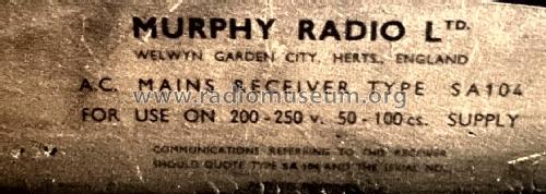 SA104; Murphy Radio Ltd.; (ID = 2931569) Radio