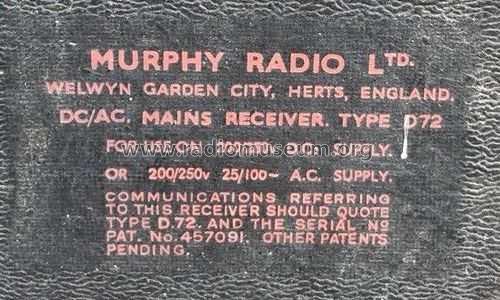 D72; Murphy Radio Ltd.; (ID = 2282094) Radio