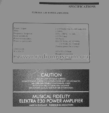 Power Amplifier Elektra E30; Musical Fidelity (ID = 1786826) Ampl/Mixer