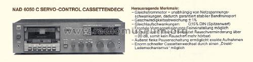 Stereo Cassette Tape Deck 6050 C; NAD, New Acoustic (ID = 1605154) Reg-Riprod