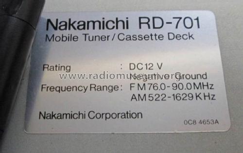 Mobile Tuner/Cassette Deck RD-701; Nakamichi Co.; Tokyo (ID = 2872274) Car Radio