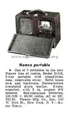 3-Way Portable Radio D-112; NAMCO Manufacturing (ID = 3071380) Radio