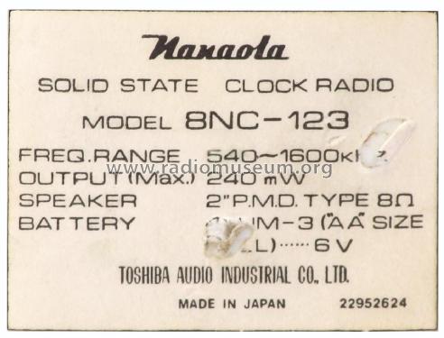 Nanaola Clock Radio 8NC-123 ; Toshiba Corporation; (ID = 2102240) Radio