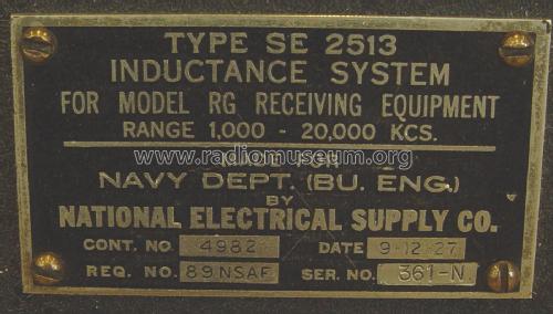 Model RG High Frequency Receiving Equipment SE 2511, SE 2512, SE 2513, SE 2514; National Electric (ID = 2263469) Mil Re