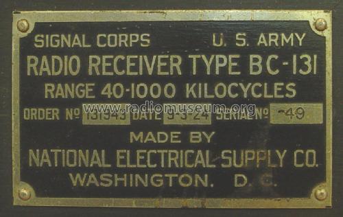 Radio Receiver Type BC-131; National Electric (ID = 2042924) Radio