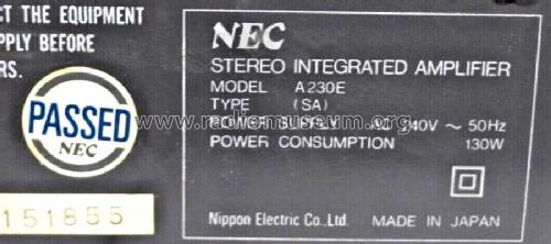 Stereo Integrated Amplifier A230E; NEC Corporation, (ID = 2452341) Ampl/Mixer