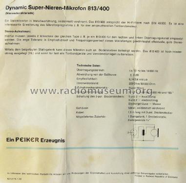 Dynamic Super-Nieren-Mikrofon 813/400; Neckermann-Versand (ID = 2379267) Microphone/PU