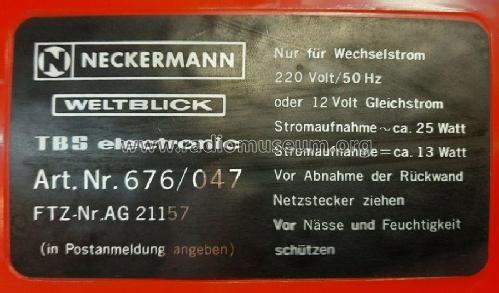 Weltblick TBS electronic Art. Nr. 676/047; Neckermann-Versand (ID = 2717354) Television