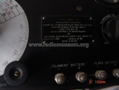 Medium Wave Receiver CGR-5; National Electric (ID = 1143513) Radio