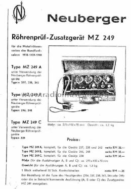 Röhrenprüf-Zusatzgerät MZ249; Neuberger, Josef; (ID = 893280) Equipment