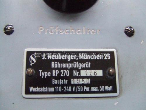 Röhrenprüfgerät RP270; Neuberger, Josef; (ID = 1230029) Ausrüstung