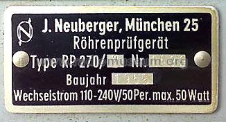 Röhrenprüfgerät RP270/2; Neuberger, Josef; (ID = 644826) Equipment