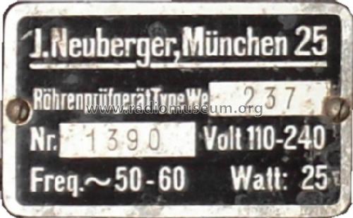 Röhrenprüfgerät WE237; Neuberger, Josef; (ID = 469833) Equipment