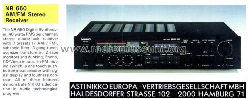 AM/FM Stereo Receiver NR-650 Quartz Lock; Nikko Electric (ID = 2513216) Radio