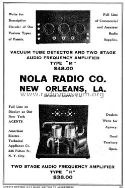 Vacuum Tube Detector and Two-Stage Amplifier Type 'M'; Nola Radio Company; (ID = 989729) mod-pre26