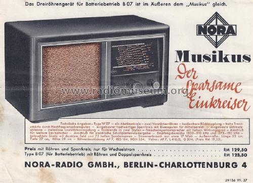 Musikus W07; Nora, Aron, (ID = 1505175) Radio