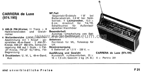 CARRERA de Luxe 974.195.A; Nordmende, (ID = 2752576) Radio