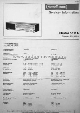 Elektra 5.121A Ch= 775.122A; Nordmende, (ID = 2845055) Radio