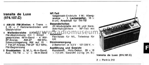 transita de luxe 974.107.C - 4.107C Ch= 773.107A; Nordmende, (ID = 1785010) Radio