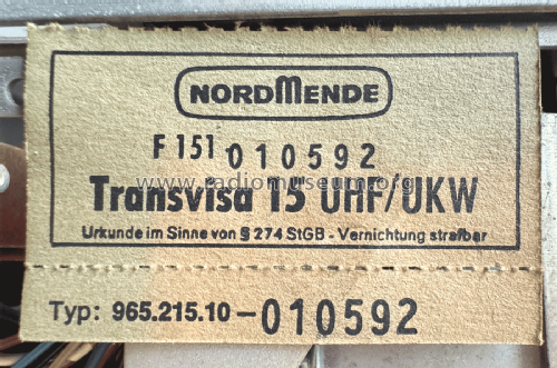 Transvisa 15 UHF/UKW Ch= 965.215.10; Nordmende, (ID = 3085578) TV Radio