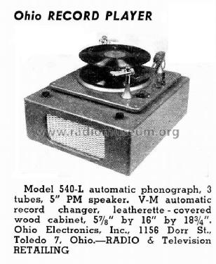 540-L Automatic Phonograph; Ohio Electronics Inc (ID = 1153343) R-Player