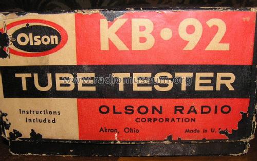 Tube Tester KB-92; Olson Radio (ID = 1458029) Equipment