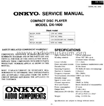 Compact Disc Player DX-1400; Onkyo, Osaka Denki (ID = 1681152) R-Player