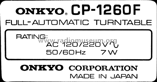 Full-Automatic Turntable CP-1260F; Onkyo, Osaka Denki (ID = 1983220) R-Player