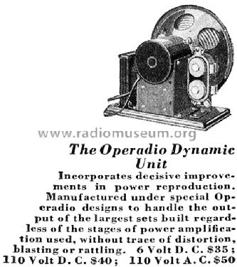 Dynamic Speaker Unit ; Operadio Corp.; St. (ID = 1359424) Speaker-P