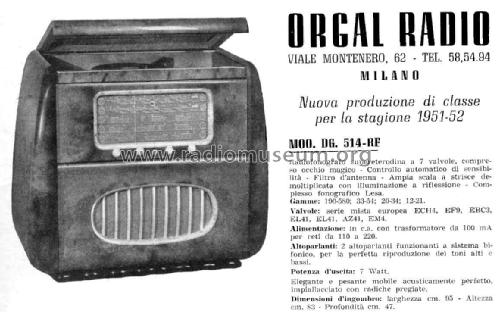 DG514-RF ; Orgal Radio; Milano (ID = 2463685) Radio