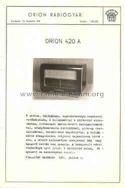 420A; Orion; Budapest (ID = 1529569) Radio
