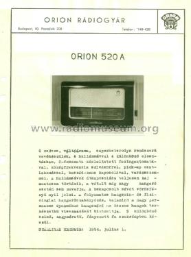 520A; Orion; Budapest (ID = 1569734) Radio