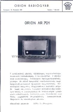 AR 701 I.; Orion; Budapest (ID = 1519346) Radio