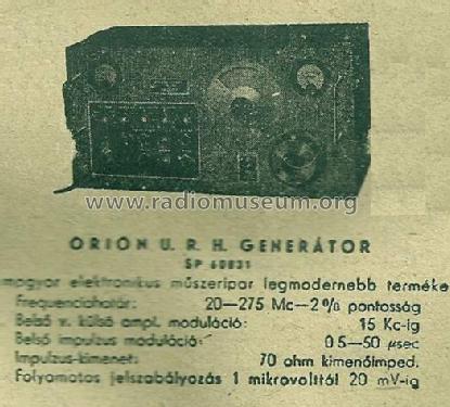 URH Generator SP60831; Orion; Budapest (ID = 1438479) Ausrüstung