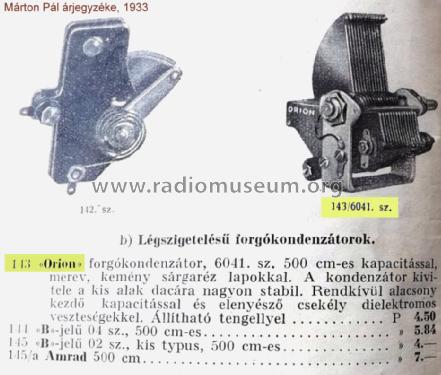 Variable Capacitors ; Orion; Budapest (ID = 1275290) Radio part