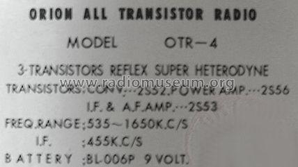 All Transistor Radio OTR-4; Orion Electric Co., (ID = 653393) Radio