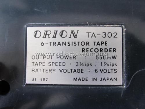 Capstan Drive 6 Transistor Tape Recorder TA-302 ; Orion Electric Co., (ID = 880573) R-Player