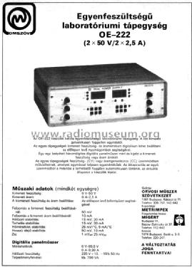 Dual Power Supply - DC Kettős Laboratóriumi Tápegység OE-222; Orvosi Müszer (ID = 912125) Equipment