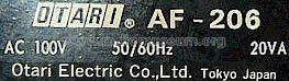 AF-206; Otari Electric Co., (ID = 479217) Ampl/Mixer