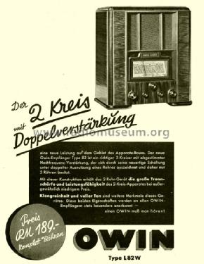 L82W Radio Owin; Hannover, build 1934, 3 pictures, 3 schematics ...
