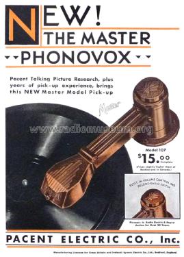 Phonovox pick-up / tone arm Series 107; Pacent, New York (ID = 2003274) Micrófono/PU