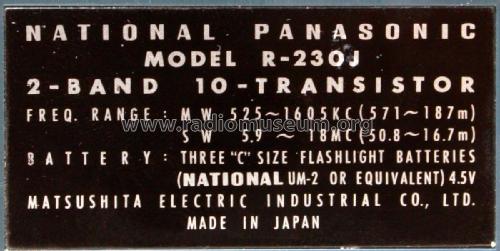 National Panasonic 2 Band 10 Transistor R-230J; Panasonic, (ID = 2061089) Radio