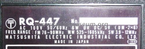 3 Band Radio Cassette 447 RQ-447; Panasonic, (ID = 3016789) Radio