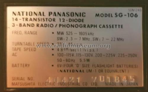 Cassette Radio Phono 3-in-1 SG-106; Panasonic, (ID = 2767044) Radio