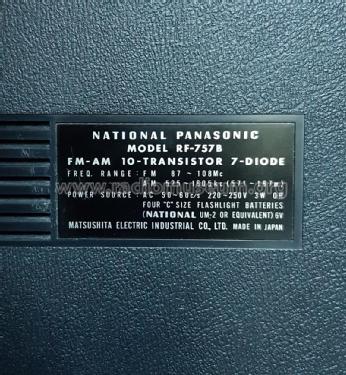 National Panasonic FM-AM 2-Band 10-Transistor 7-Diode RF-757B; Panasonic, (ID = 2653895) Radio