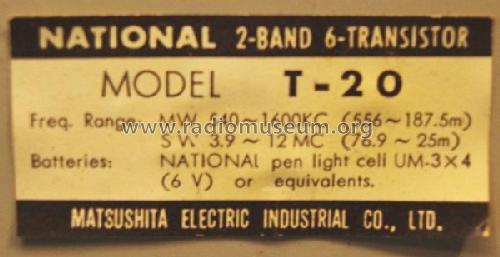 National 6 Transistor T-20; Panasonic, (ID = 2133328) Radio