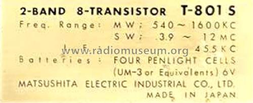 National Panasonic 2 Band 8 Transistor T-801S; Panasonic, (ID = 3079125) Radio