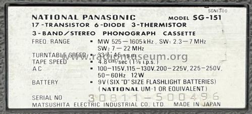 3-Band / Stereo Phonograph Cassette SG-151; Panasonic, (ID = 3078939) Radio