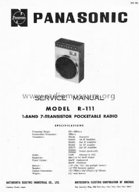 Panasonic 1-Band 7-Transistor Pocketable Radio R-111; Panasonic, (ID = 1564636) Radio