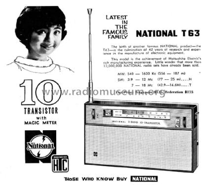 National 2-Band 10-Transistor T-63 H; Panasonic, (ID = 1720912) Radio